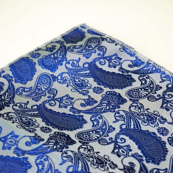Pocket Square 100% Silk Paisley Blue Pattern - Picture 2 of 4